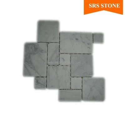 Ngói hình quạt trong Lưới Khảm trắng gắn lưới Khảm đá cẩm thạch trắng Carrara